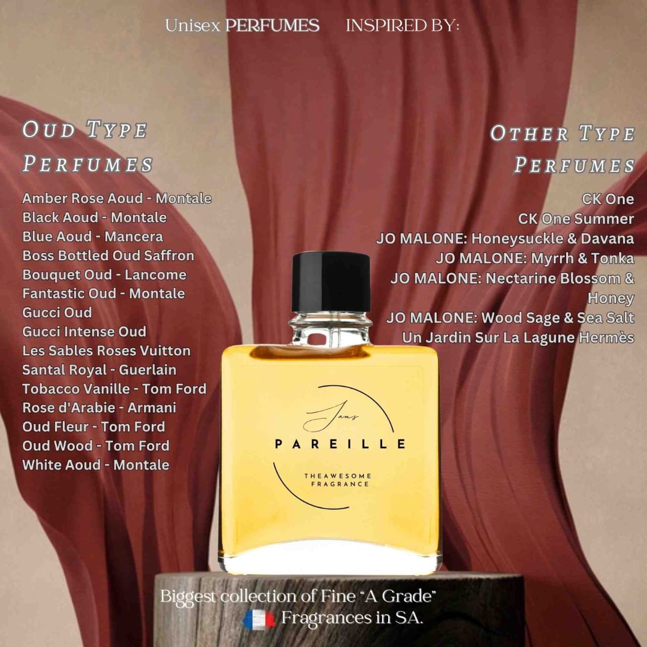 Unisex perfumes inspired-by list, oud type and other type